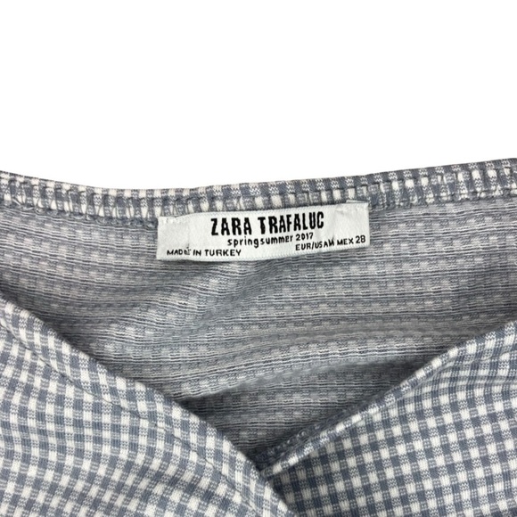 Zara Trafaluc Gingham  Cropped Wrap Top | Blue and White Check | Size M - Picture 7 of 10